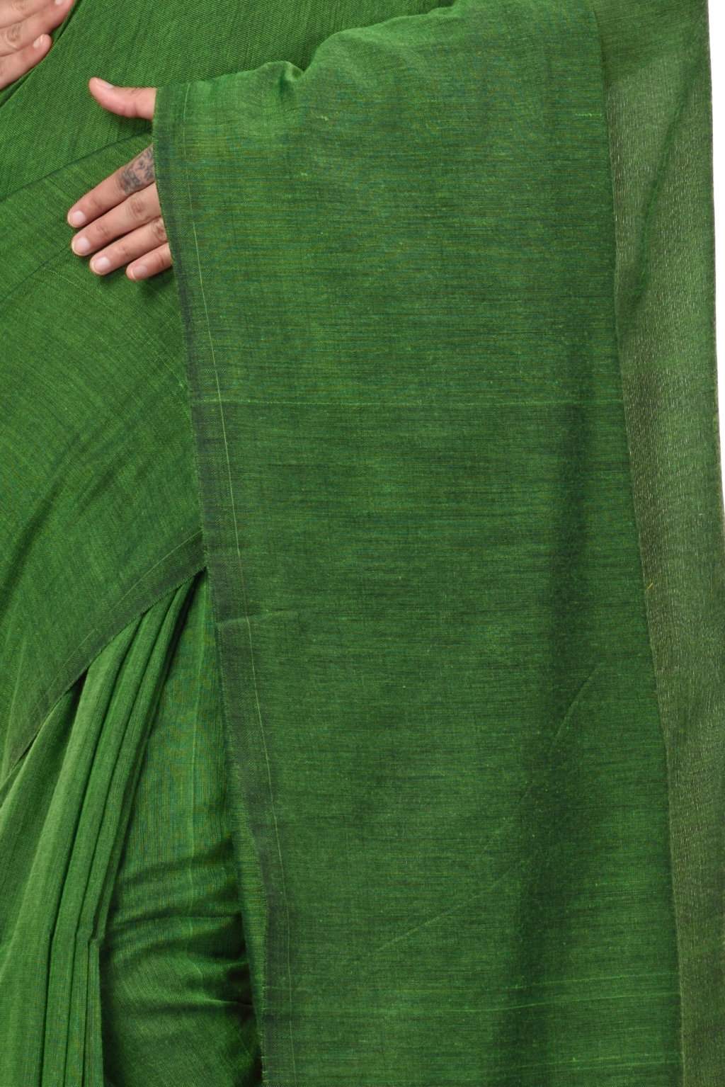 Green Pure Cotton ThanKhadi Hand Loom Saree (445)